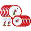 FUN HOUSE Jeux Olympiques Paris 2024 - Set pasto JO 6 piatti da 22 cm, 6 ciotole da 16 cm e 6 bicchieri da 220 ml, riutilizzabili, bianco/rosso