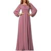 Ever-Pretty Vestito da Sera Donna Lungo Cintura Rotondo Manica Lunga Elegante Abiti da Cerimonia Orchidea 50