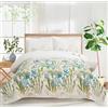 Ycosy Set di biancheria da letto con motivo floreale, reversibile, per letto king size, trapunta, leggero, con foglie verdi, decorazione per tutte le stagioni, 1 trapunta + 2 federe per cuscini