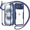Jrkvniv Cover per iPhone 17 Pro con Cordino,360 Gradi Trasparente Custodiacon con Protezione Schermo Integrata,Bumper Rugged Custodia con Regolabile Tracolla Corda Collana per 6.3-Blu
