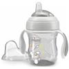Chicco Transition Cup Bicchiere Antigoccia per Bambini 200ml, Tazza Biberon 4+ Mesi per Imparare a Bere, con Beccuccio Ergonomico in Silicone, Doppia Valvola Anticolica, senza BPA - Grigio