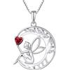 FJ Collana Donna Angelo Custode Argento 925 Collana Albero della Vita Ciondolo Luna Fata Collana Rubino Luglio Pietra Portafortuna Gioielli Regalo per Donna