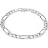 Tuscany Silver Bracciale Unisex in Argento Sterling con Catena Figaro 3+1 Diamond Cut da 6.5 mm di Lunghezza 20 cm/8
