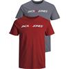 JACK & JONES Male - T-Shirt da Uomo, Confezione da, Confezione da 2 (1 x Red Dahlia, 1 x Grisaille), XXXL