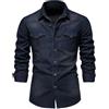 Aunribor Camicie con Collo Botton-Down da Uomo Cotone Risvolto Maniche Lunghe Cowboy Design Invecchiato Top Casual Moda Doppia Tasca Giacca