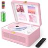 Kegaudio Lettore CD Portable hifi Bluetooth: Kegaudio Lettori CD con Altoparlante radio e telecomando supporto Riproduzione USB/AUX Presa per cuffie PU Rosa
