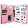 GraduationMall Cartella Portadocumenti con Cerniera,A4 Organizer per Documenti con Porta Tablet Ipad, Telefono e Biglietti da Visita,Portablocchi in PU Pelle Rosa