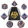 DND DADO Set di Dadi in Metallo DND, Modello del Drago, 7 pezzi di Dadi Poliedrici in Metallo, Accessori per Giochi di Ruolo, Regali D&D con Borsa Regalo, D20, D12, 2 D10 (00-90 e 0-9), D8, D6 e D4, Rame + Blu