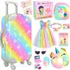 VLUSSO 19 pezzi accessori per bambole da 45,7 cm Valigia bagaglio set da viaggio con vestiti per bambole macchina fotografica, cuscino, borsa, vestito, occhiali, bambola roba fit 18 pollici bambola, regalo