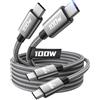 Aioneus Cavo USB C a USB C [ 2 pezzi 2 m + 2 m) 100 W USB C cavo di ricarica veloce in nylon USB tipo C cavo di ricarica per iPhone 15 Pro Max, Samsung S24 S23 S22 S21, iPad Pro, MacBook Pro/Air, Pixel,