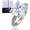 HALUKAKAH Anello Donna Moissanite D5,0 ct Argento Sterling 925 Placcato Platino con Certificato,Diamanti da Laboratorio Taglio Rotondo Pietre Laterali a 4 Griffe,per Fidanzamenti,Matrimoni,Regolabile