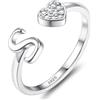 JeweBella Anelli Donna Argento 925 con Iniziale A-Z Anello Cuore Regolabili Anello di Promessa Anello Fidanzamento FEDI Nuziali Anelli Mignolo Anelli Pollice Donna Ragazza Gioielli con Scatola Regalo