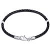 GLOWDAS 17cm nero intrecciato bracciale in pelle con 925 argento aragosta Chiusura, tessuto braccialetto in pelle misura Pandora Charms Perline, per fare perline di Natale Bracciale Bracciali