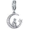 GLOWDAS Ragazza seduta sulla luna crescente ciondolo charms, fit braccialetto Pandora, 925 argento sterling scintillante CZ luna e stella ciondolo cielo stellato perline, regali per bambina/festa della mamma