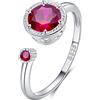 Qings Anelli di Rubino per Donna Argento 925 Luglio Anello Pietra di Nascita Aperto Regolabile Birthstone Regali di Gioielli per il Compleanno