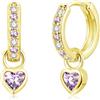 Bewenda Orecchini in argento 925 per bambini, ragazze, donne, orecchini a cerchio in argento 925, piccoli con ciondolo a forma di cuore, zirconi, ipoallergenici, da appendere, con confezione regalo