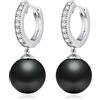 Jiahanzb Orecchini Perle in Argento Sterling 925 Orecchini a Cerchio Perle Pendenti Ipoallergenici Grigio Scuro Perla Gioielli Regali per Donna