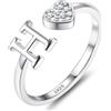 JeweBella Anelli Donna Argento 925 con Iniziale A-Z Anello Cuore Regolabili Anello di Promessa Anello Fidanzamento FEDI Nuziali Anelli Mignolo Anelli Pollice Donna Ragazza Gioielli con Scatola Regalo