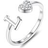 JeweBella Anelli Donna Argento 925 con Iniziale A-Z Anello Cuore Regolabili Anello di Promessa Anello Fidanzamento FEDI Nuziali Anelli Mignolo Anelli Pollice Donna Ragazza Gioielli con Scatola Regalo