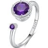 Qings Anelli Ametista per Donna Argento 925 Febbraio Anello Pietra di Nascita Aperto Regolabile Birthstone Regali di Gioielli per il Compleanno