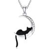 LABBAO Collana con ciondolo a forma di luna e animale, da donna, in argento Sterling 925, con gatto nero, bradio/drago/unicorno/volpe, con diamanti lab-grown, 45.7 cm, Diamante Argento sterling