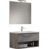 Mama Store GEA2 60 - Mobile Bagno Sospeso 60 CM Cassetto e Vano a Giorno Grigio Cemento con Lavabo, Specchio e Lampada LED, L.62 X P.46 X H.45 cm