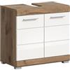 xonox.home Mobile da bagno Wave, mobiletto da bagno, mobiletto sottolavabo, mobiletto in bianco lucido, con rivestimento profondo e Nox Oak Nb, ca. 37 x 191 x 31 cm