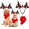 Moerstar Fascia Natalizia per Animali Domestici, Corna di Renna Regolabili Fascia Natalizia per Gatti Cani con Cappello e Sciarpa Babbo Natale, Vestito Cane Natale Feste