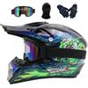 HelmYezett Casco Motocross Set Per Bambini E Adulti, Endurance Race ATV ATV Casco, Casco Di Sicurezza Stereo Traspirante Include Occhiali Guanti Maschera(Blue,XL(58-59CM))