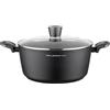 FLORINA Pentola in alluminio (6,1 l) diametro 28 cm con coperchio in vetro - antiaderente pentola a induzione - ovale ideale per fornelli a induzione, a gas e fornelli elettrici (nero)