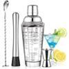 SAVORLIVING Set di Shaker per Cocktail in Vetro da 14 oz, Kit da Barman 4 Pezzi, Shaker Martini con Strainer, Cucchiaio, Jigger e Pestello, Set di Strumenti da Bar per Principianti (Argento)