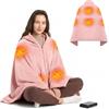 Thotvend Coperta Riscaldante Elettrica Senza Fili 160x90cm, Batteria 16000mAh, 6 Zone Riscaldamento, 3 Livelli Temperatura (40-65°C), Morbida Flanella per Interni, Ufficio, Campeggio, Auto, Rosa