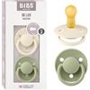 BIBS De Lux Ciuccio confezione da 2 pezzi. Privo di BPA, Tettarella tonda. Lattice di gomma naturale, Misura 2 (6-18 mesi), Ivory/Sage