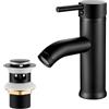 kisimixer Miscelatore per lavabo nero con scarico a fessura, monocomando in acciaio inox caldo e freddo, con tubi G1/2