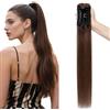 Elailite Extension di capelli veri con coda di cavallo, 50 cm, con clip Remy, treccia liscia, capelli umani, #04, marrone medio