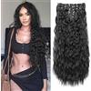 FLUFYMOOZ Extension con clip, 60 cm, 6 pezzi, capelli lunghi ondulati, spessi, naturali e morbidi, sintetici, per donne e ragazze, colore nero naturale