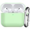 Nemteur Custodia per AirPods Pro 3 2025, Case Protettiva in Silicone per Air Pods Pro 3 Cover in Silicone Visibile a LED Frontale con Moschettone, Avocado