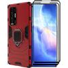 ESTH® Custodia per Oppo Find X3 Neo con 2 Pezzi Pellicola Protettiva, 360° Rotante Staffa [Compatibile con Supporto Magnetico per Auto], Cover Paraurti PC+TPU, Rosso
