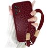 Coalbooliy Cover con Cordino per Samsung Galaxy A52（5G） 6,5'', Silicone Morbido Custodia Aesthetic Leopardo Rosso Automne Mädchen Modello Disegni Collana Universale Fotocamera Protettiva Case, 02