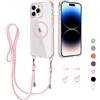 GoodcAcy Magnetica Cover per iPhone 14 Pro Max con Cordino,Custodia Trasparente Hard PC Sottile TPU Bumper Antiurto Protettiva Case con Corda Collana Tracolla Laccio, Rosa