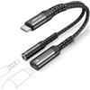 JSAUX Adattatore USB C Jack 3.5mm, 2 in 1 di Tipo C a Jack da 3,5 mm e ricarica per cuffie Supporta PD 60W Ricarica Rapida per iPhone 15 Pro Max, Samsung S24/S23/S22 Ultra, iPad Pro, Pixel-nero
