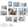 SONGMICS Cornici per Foto con 16 Passepartout, Set di 10 Portafoto, Due Cornici 8x10, Quattro 5x7, Quattro 4x6, da Parete o Tavolo, 12 Chiodi Senza Traccia, Bianco Vintage