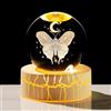 Movdyka Farfalla in cristallo 3D con luna 6 cm, palla da stregoneria, regalo per donne, sfera da collezione in vetro con base di luce calda, per ragazze amanti delle farfalle per compleanno ornamenti