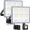 LAMLAMCK Faretto LED Da Esterno Con Sensore Di Movimento - 2 Pezzi 50W 5000LM 6 In 1 Lampada Da Esterno Con Sensore Di Movimento, IP67 Impermeabile 7000K Bianco Faro LED per Giardino, Cortile, Garage, Strada