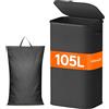 Lifewit Cesto Portabiancheria, Cesta Panni Sporchi con coperchio, Laundry Basket con Plastica Manici, Porta Biancheria Sporca per Bagno, Lavanderia, Camera da Letto, 105 L, Nero