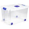 DRW Scatola portaoggetti in PVC trasparente con coperchio e ruote da 55 litri 40x59x35 cm