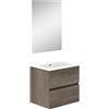 Baikal Mobile da bagno a due cassetti, sospeso a parete con lavandino. Melamina 16. Mobile montato. Mobile da 50 cm Nebraska con specchio luna liscia