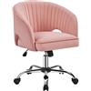 Yaheetech Poltroncina/Sedia da Ufficio Scrivania Ergonomica in Velluto Imbottita a Rotelle Girevole Reclinabile Altezza Regolabile Rosa