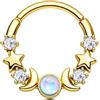 CM Crareesi Mania Piercing per setto nasale a forma di stella lunare, oro e argento, 16 g, con opale in acciaio inossidabile 316L, piercing per setto nasale, elice, daith, orecchini da donna, 8mm