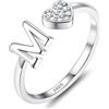 JeweBella Anello Donna Argento 925 con Iniziale A-Z, Cuore Regolabile di Promessa, Fidanzamento, FEDI Nuziali, Mignolo e Pollice per Donna Ragazza - Gioielli con Scatola Regalo
